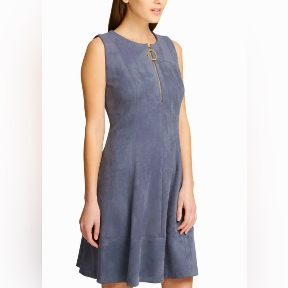 DKNY Women’s Faux Suede Grey Zip Front Scuba Dress Size S​